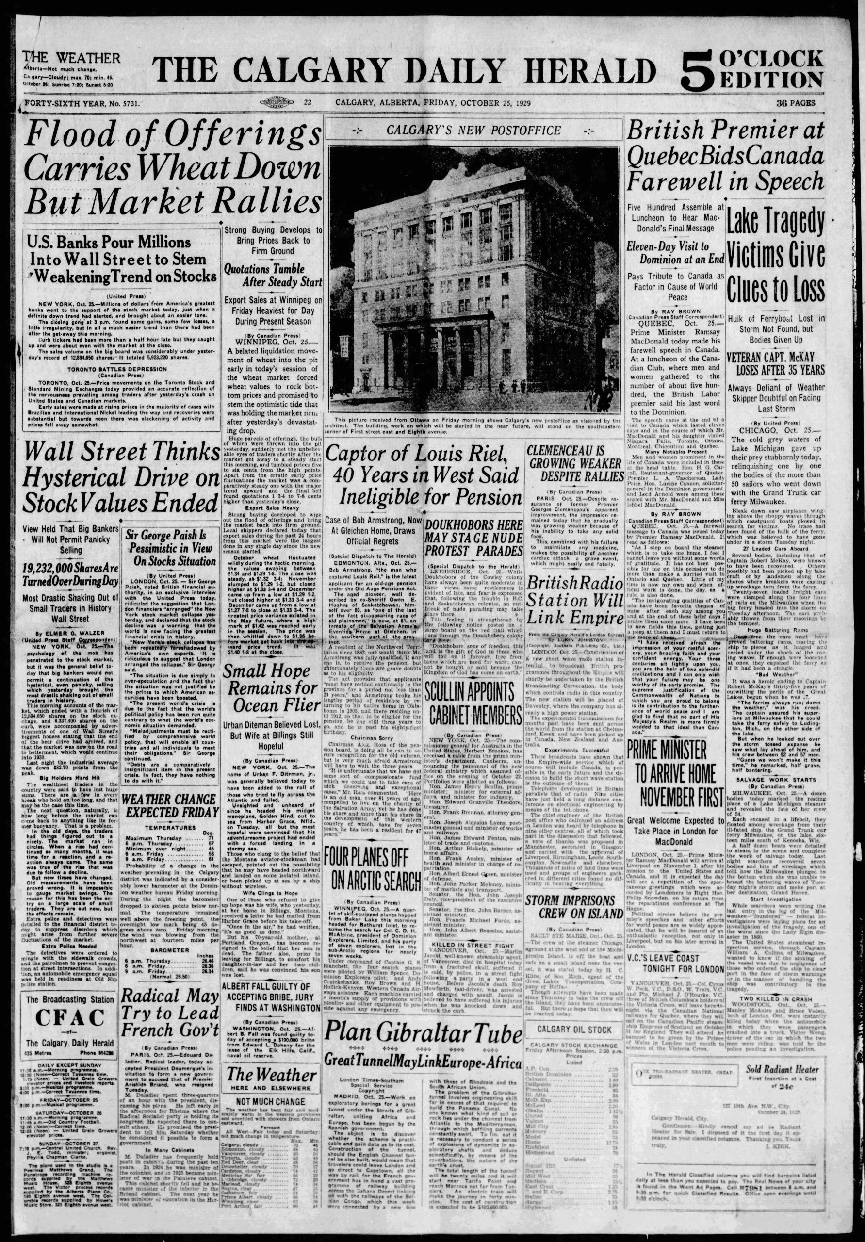 History's most disastrous stock market crash, 94 years ago Calgary Herald