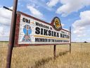 The welcome sign to Siksika Nation, east of Calgary.