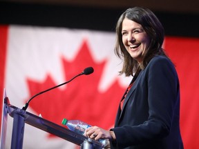 Danielle Smith takes the stage after the UCP announces she will be the party's new leader on Oct. 6, 2022.