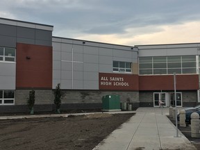 The front of All Saints High School in Legacy.