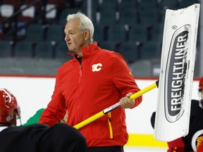 Calgary Flames head coach Darryl Sutter during NHL hockey training camp in Calgary on Friday, September 23, 2022.