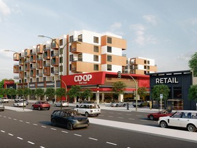 The new North Hill Co-op will be a mixed use property with 180 residential units above 55,000 square feet of retail, including a new Co-op to replace the store that has been at that location for 60 years.