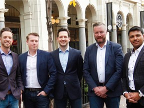The team at Calgary real estate firm Colliers, from left, Justin Mayerchak, Callum McLaughlin, Bryson Mayerchak, managing director Ian Huston, and Jash Sandhu, have had a busy year in the suburban office market.