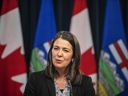 Danielle Smith holds her first press conference as Premier of Alberta in Edmonton, Tuesday, October 11, 2022. One of Alberta's top fundraisers for aid to war-torn Ukraine is skeptical of Alberta Premier Danielle Smith's apology and reversal of earlier remarks about the conflict with Russia.