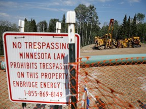 The Enbridge Line 3 pipeline is pictured in a file photo, in place to be buried near Park Rapids.