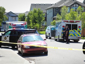 Calgary Police investigate a fatal shooting in the community of Legacy on July 14, 2020.