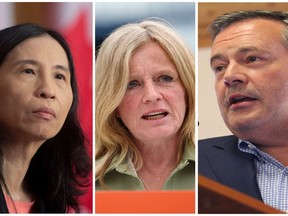 An Edmonton woman who threatened to kill chief public health officer Dr. Theresa Tam, left, NDP Leader Rachel Notley and Premier Jason Kenney for their response to COVID-19 has been sentenced to three years of probation.