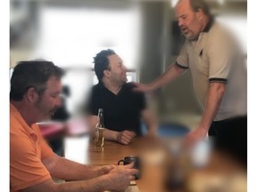 Coun. Dan McLean, left, is seen with former justice minister Jonathan Denis and political operative Craig Chandler in an undated photo that was posted to Twitter on Oct. 26, 2022 by twitter user @Theobius.