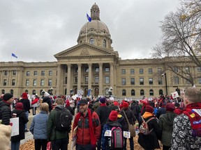 Chants of "stand for public education" echoed around the Alberta legislature grounds Saturday afternoon as crowds rallied for a better system. Kellen Taniguchi/Postmedia