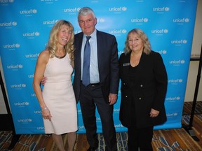Unicef 2.  From left, Sue Riddell Rose, Mike Rose and UNICEF's Holly Davidson. Photos, Bill Brooks