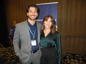 Cavalry Football Club goalkeeper Marco Carducci delivered a powerful speech at the inaugural Women for Men's Health Charity Breakfast and Wellness Fair.  Carducci was diagnosed with testicular cancer at the age of 25.  In the photo with Carducci is his partner Haileigh Yome.