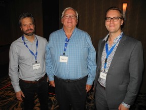 From left: Dr. Eric Hyndman, section chief of urology and board member of the Prostate Cancer Center;  Board Chairman Keith Steeves;  and urologist Dr. Mark Assmus.