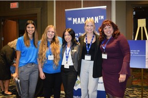 From left: the Prostate Cancer Centre’s Sara Adrian, Karlee Brack, Amanda Baxter, Shannon de Vall and Stacey Smith. Courtesy, Rahima Gulamhusein