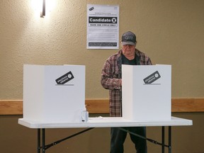 Brooks residence Gerald Mackenzie votes at an advanced poll in the Brooks-Medicine Hat byelection on Tuesday, November 1, 2022.