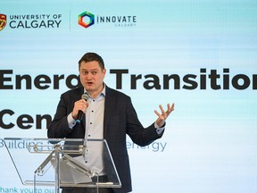 Kevin Krausert, CEO of Avatar Innovations, speaks at the opening of the Energy Transition Centre on Tuesday.