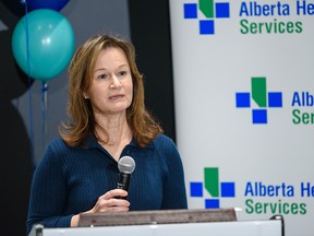 Dr.  Alixe Howlett, division chief of neonatology for Calgary, speaks at a media event announcing the $10 million donation from the Taylor Family Foundation.