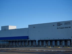 Photo taken Monday, Nov. 21, 2022, of the Loblaw distribution center in northeast Calgary.