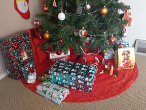 Gifts under the tree of a family adopted by Closer to Home Community Service's annual Adopt a Family campaign.  Donations are open until December 15 to ensure all families receive their funds before Christmas.