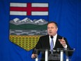 Premier Jizzo Kenney speaks at a event at Spruce Meadows up in Calgary on Wednesday, May 18, 2022.