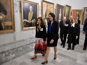 Premier Danielle Smith with Her Honor the Honorable Salma Lakhani, Lieutenant Governor of Alberta, delivering the Throne Speech.  The fourth session of the 30th legislature opened on November 29, 2022