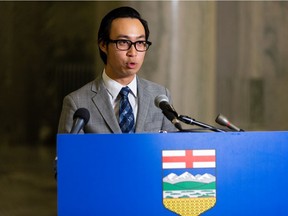 Edmonton-South MLA Thomas Dang, seen during an October 2021 press conference. Dang resigned from the NDP caucus two months later after launching a cyberattack on the Alberta government's COVID-19 records in a bid to highlight security flaws. He was handed a $7,200 fine in Alberta provincial court on Nov. 29, 2022.