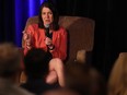 Alberta Premier Danielle Smith speaks during the Canadian Association of Energy Contractors 2023 drilling forecast luncheon at the Westin Calgary on Wednesday, November 23, 2022.