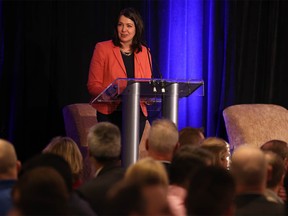 Alberta Premier Danielle Smith speaks at the Canadian Association of Energy Contractors 2023 Drilling Forecast Luncheon at the Westin Calgary on Wednesday, November 23, 2022.