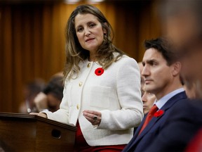 FILE PHOTO: Canada's Deputy Prime Minister and Minister of Finance Chrystia Freeland delivers the fall economic statement in the House of Commons on Parliament Hill in Ottawa, Ontario, Canada on November 3, 2022.