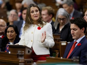 Finance Minister Chrystia Freeland will give the autumn economic report in the House of Commons on Thursday.