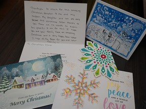 Thank you cards sent to donors after the 2021 Adopt-a-Family campaign. Since last year, the Closer to Home organization that does the fundraising has seen a 40 percent increase in people registering for help.