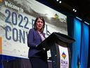 Alberta Premier Danielle Smith addresses the Alberta Rural Governments Conference at the Edmonton Convention Center on Thursday, November 10, 2022.