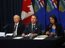 Premier Danielle Smith, Health Minister Jason Copping and Dr. John Cowell, the provincial health authority’s new official administrator, announced steps in the Alberta Health Services reform plan at the McDougall Centre in Calgary on Thursday, November 17, 2022.