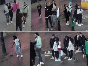 Calgary police have released CCTV images of people believed to have information about the serious assault of a woman downtown.