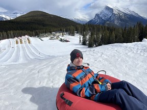 Eamon Penner at the top of Mt Norquay Tubing Hill.photo, Andrew Penner