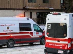 Fire investigator vehicles were photographed at the scene of a fatal fire in an apartment building in Radisson Heights on Monday, November 28, 2022.