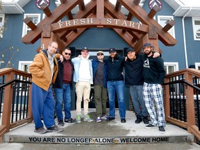 Residents Eric, Cameron, Nick, Brett, Owen, Dalton and Ryan have each other's backs at the Fresh Start Recovery Center in Calgary on Wednesday, November 16, 2022. Darren Makovichuk/Postmedia