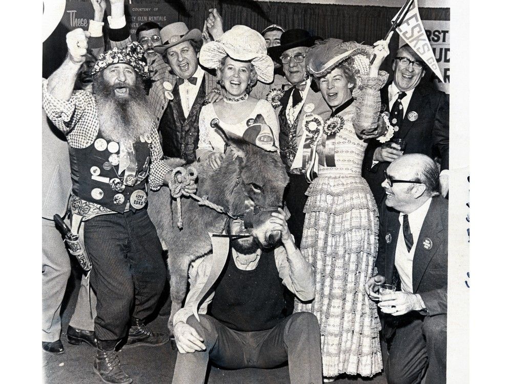 Edmonton Eskimo fans dressed for 1975 Grey Cup.