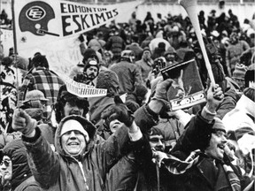 Jubilant fans enjoyed the football game held in McMahon Stadium. Calgary Herald archives.