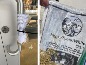 Racist literature promoting white separatism was found on a store door in Inglewood on Tuesday.