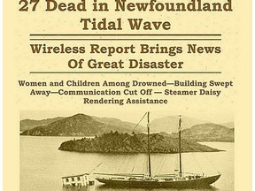 On this date, Nov. 18, in history in 1929, an earthquake in Cape Breton sent a 15-metre tidal wave onto Newfoundland's Burin Peninsula. The tsunami of water killed at least 27 people and did $2 million in damage. Giant waves hit the coast at a speed of 40 km/hr and entire houses were washed out to sea. Hundreds lost their homes. Pictured, the Provincial Archives of Newfoundland & Labrador provided this photo of the home of Steven Henry Isaacs of Port au Bras, which was towed back to shore after being swept out to sea at the time of the Magnitude 7.2 1929 Grand Banks earthquake and Tsunami.