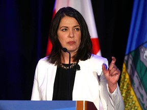Premier Danielle Smith speaks to the Calgary Chamber of Commerce at the Westin Hotel on Friday.