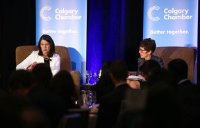 Premier Danielle Smith and Deborah Yedlin, Chamber President and CEO, during a lunchtime speech on Friday.