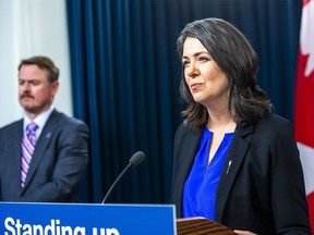 Premier Danielle Smith and Justice Minister Tyler Shandro share details on legislation intended to defend Alberta’s interests. Taken on Tuesday, Nov. 29, 2022 at the Alberta Legislature in Edmonton.