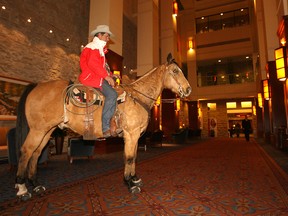 Tuffy makes an appearance at the Hyatt Hotel during Gray Cup Week celebrations in Calgary on November 25, 2009.