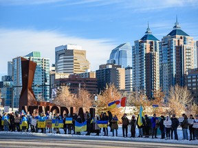 A group of Calgarians took part in the Honor Our Heroes march, organized by the Calgary branch of the Ukrainian Canadian Congress, which gathered at Poppy Plaza to honor the fallen defenders of Ukraine in the war against Russia on Sunday, November 13, 2022 honor.