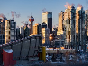 The Calgary skyline was photographed at sunset on Monday, December 19, 2022.