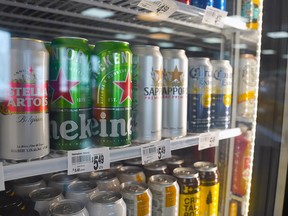 Various beers available in a closed cooler. Dean Pilling/Postmedia