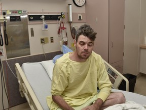 Court exhibit of Daniel Haworth in the hospital the alleged victim of a severe beating by Calgary police officer Trevor Lindsay.