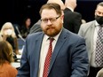 Freedom Convoy lawyer Brendan Miller appears to give a wink as he is kicked out of the Public Order Emergency Commission hearings in Ottawa, on November 22, 2022.