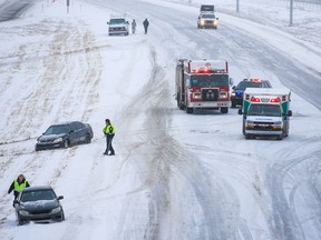 Multiple crashes closed an icy southbound Stoney route for several hours on Monday, December 5, 2022.